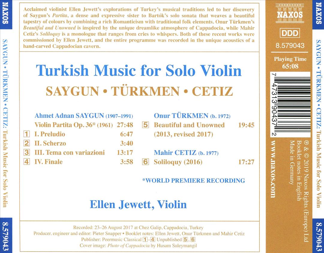 Turkish Music for Solo Violin: Saygun, Türkmen, Cetiz cover art