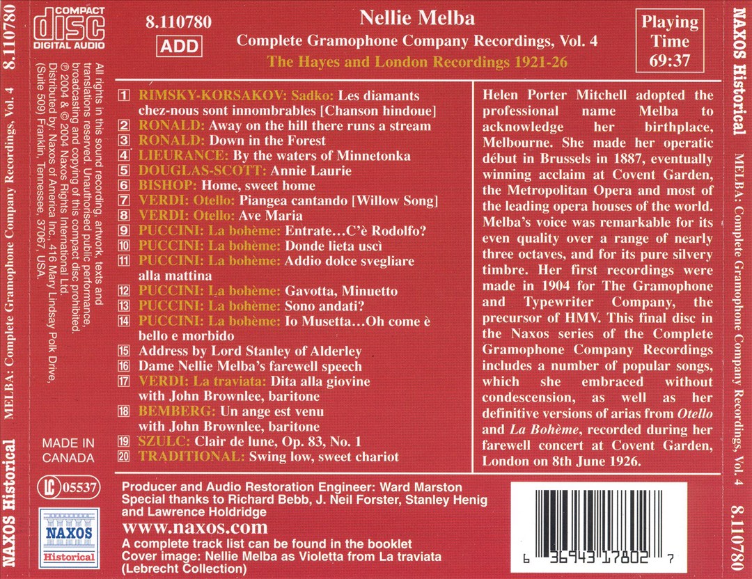 Complete Grammophone Recordings, Vol. 4: The Hayes and London Recordings, 1921-26 cover art