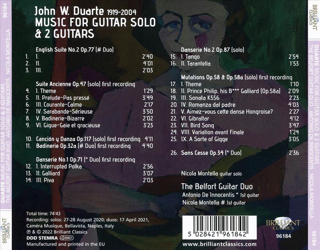 John W. Duarte Guitar Music, Vol. 1: Music for Guitar Solo & 2 Guitars cover art