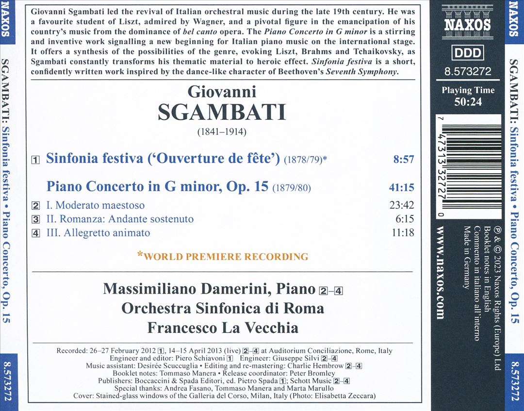 Giovanni Sgambati: Piano Concerto in G minor; Sinfonia festiva cover art