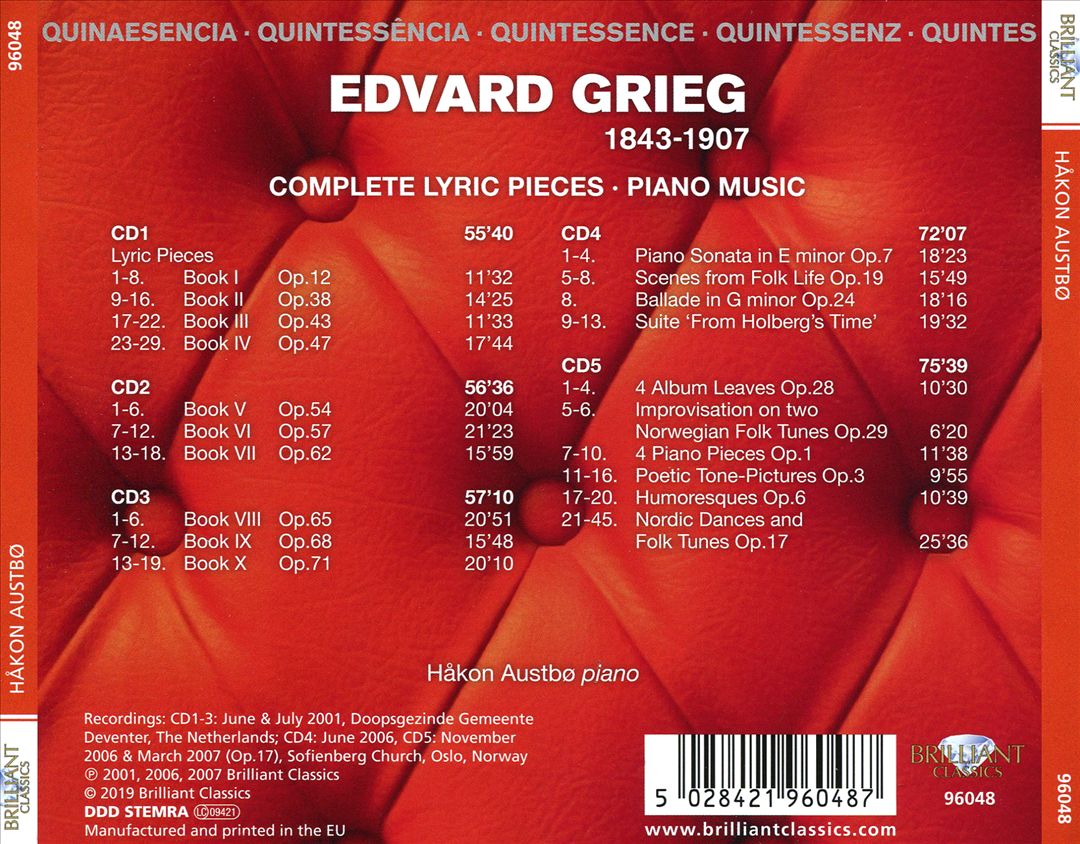 Grieg: Complete Lyric Pieces; Piano Music cover art