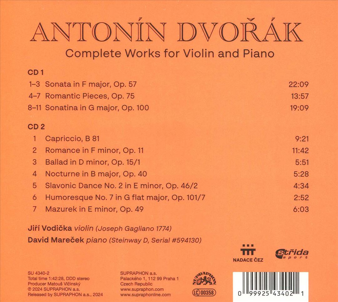 Antonín Dvorák: Complete Works for Violin and Piano cover art