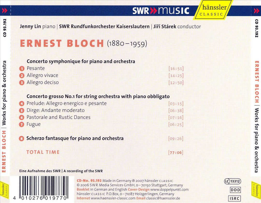 Bloch: Concerto symphonique; Concerto grosso; Scherzo fantasque cover art