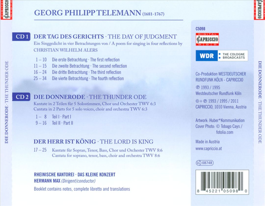 Georg Philipp Telemann: Der Tag des Gerichts; Die Donnerode cover art