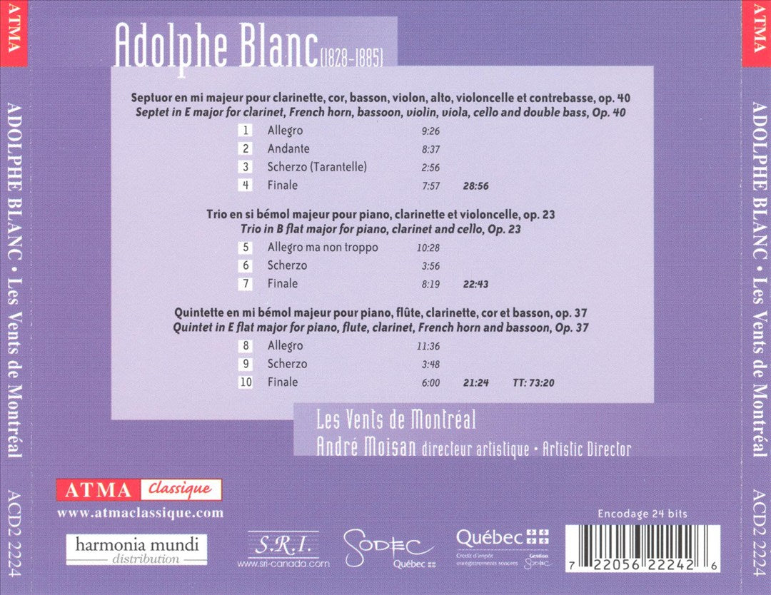 Adolphe Blanc: Septuor Op. 40; Trio Op. 23; Quintette Op. 37 cover art