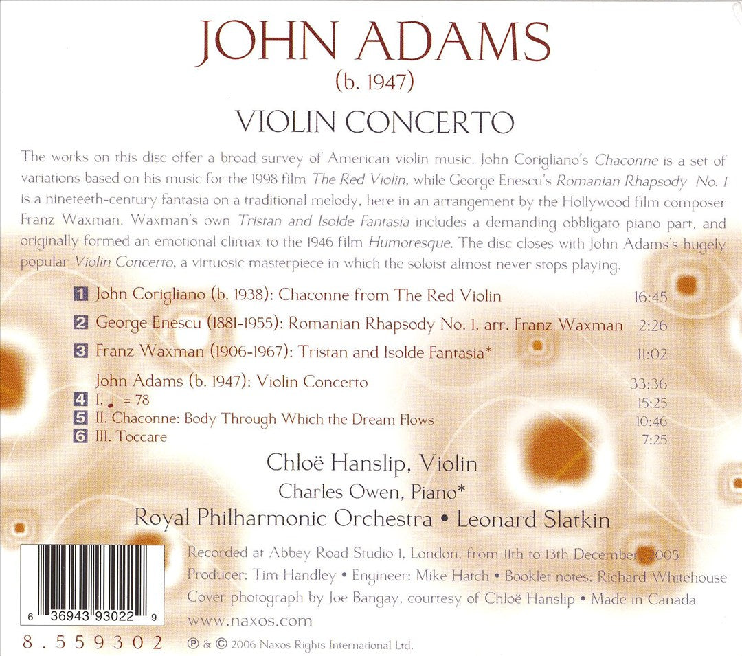 John Adams: Violin Concerto; John Corigliano: Red Violin "Chaconne" cover art