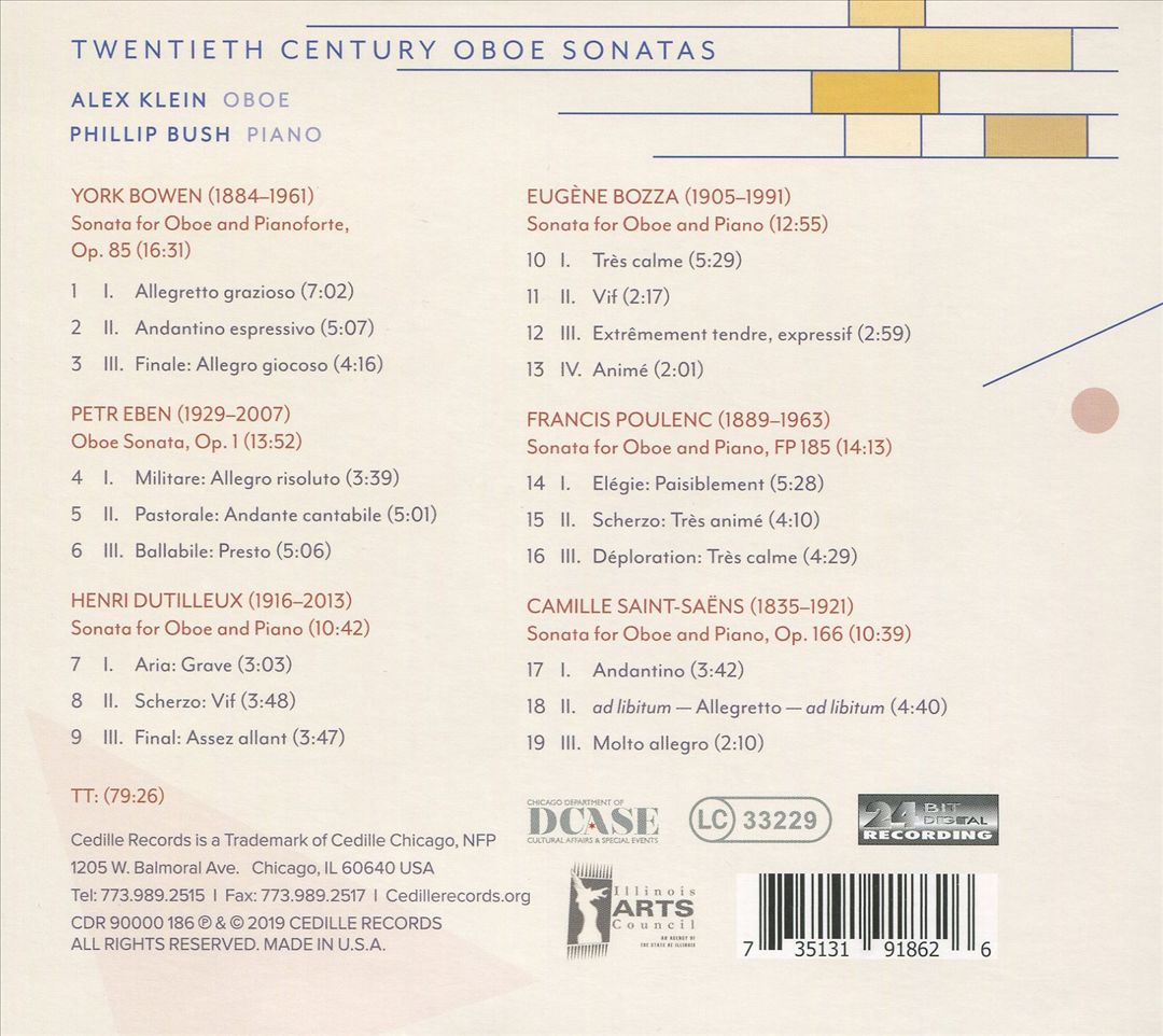 Twentieth Century Oboe Sonatas: Bowen, Eben, Dutilleux, Bozza, Poulenc, Saint-Saëns cover art