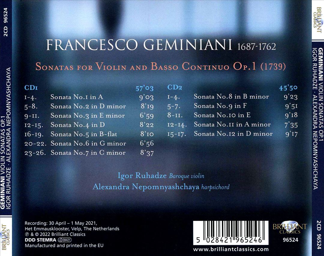 Geminiani: Violin Sonatas, Op. 1 cover art