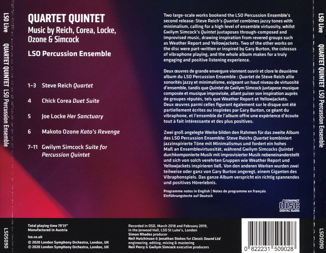 Steve Reich: Quartet; Gwilym Simcock: Quintet cover art