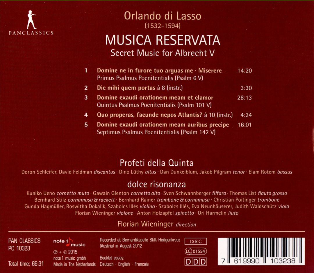 Orlando di Lasso: Musica Reservata - Sacred Music for Albrecht V cover art