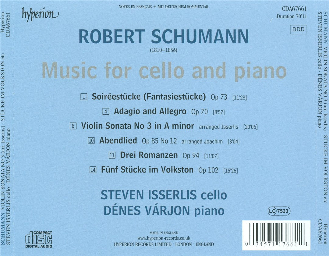 Schumann: Fantasiestücke; Adagio and Allegro; Romances; Stücke im Volkston; Violin Sonata; Abendlied cover art