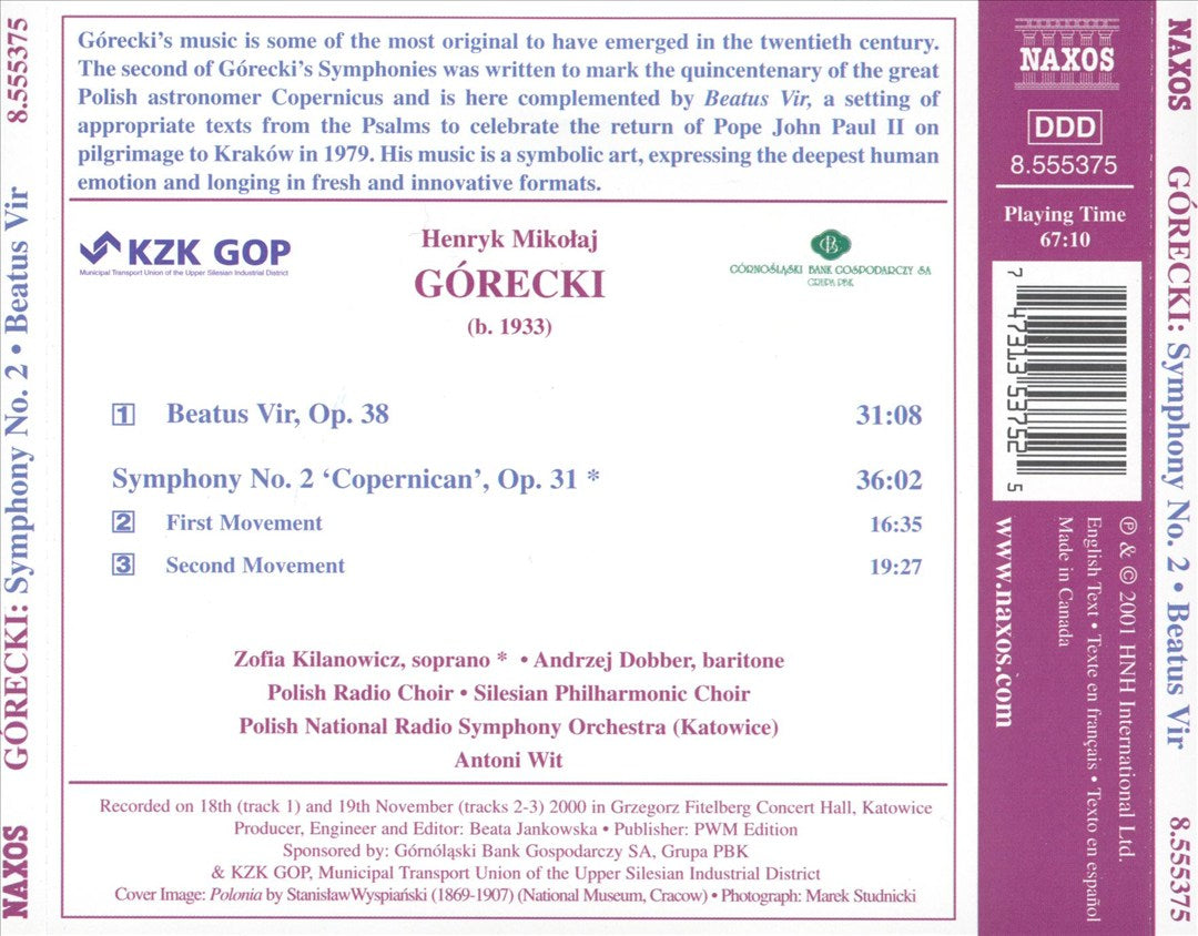 Górecki: Beatus Vir; Symphony No. 2 cover art