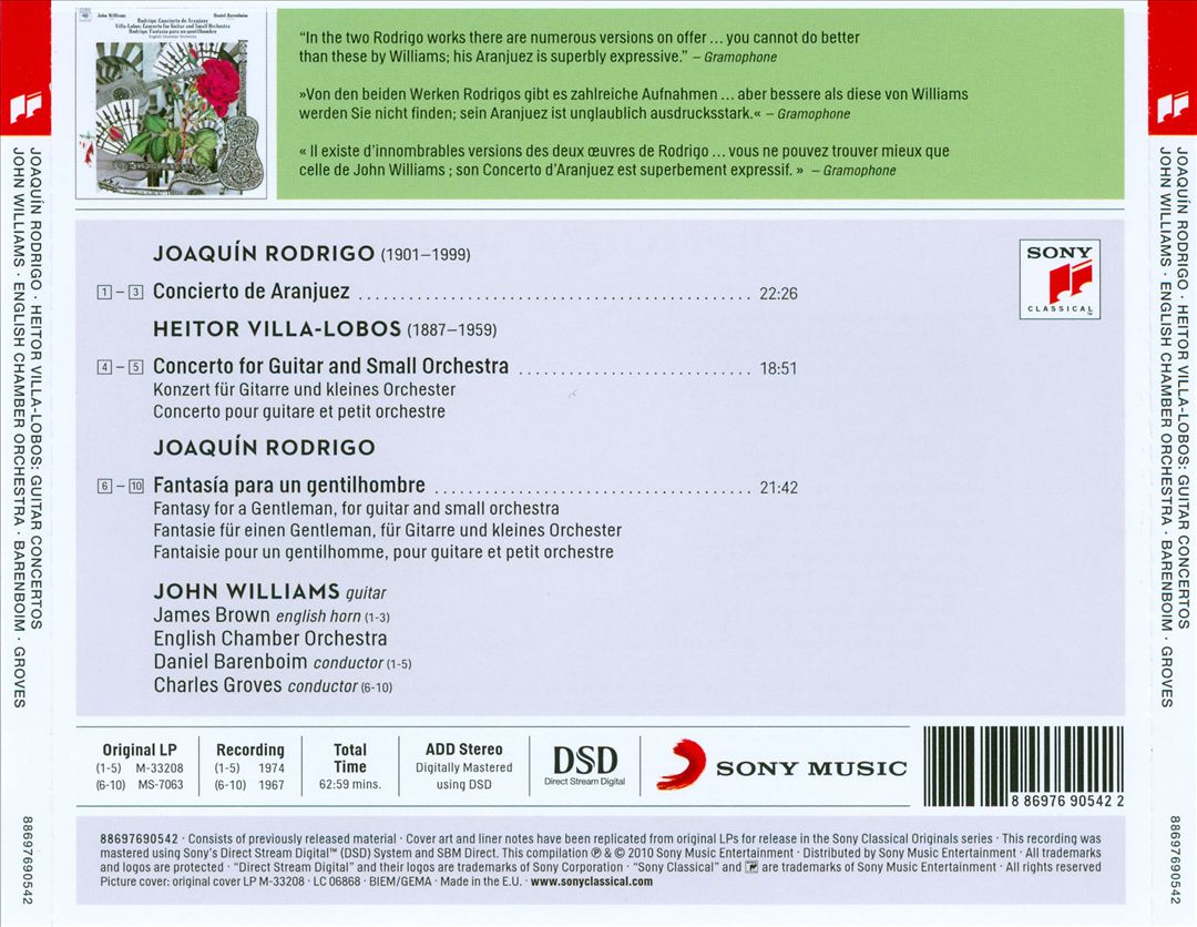 Rodrigo: Concierto de Aranjuez; Fantasía para un gentilhombre; Villa-Lobos: Concerto for Guitar cover art