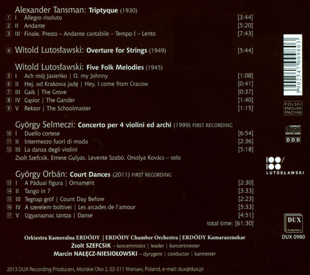 Alexander Tansman, Witold Lutosławski, György Orbán, György Selmeczi cover art