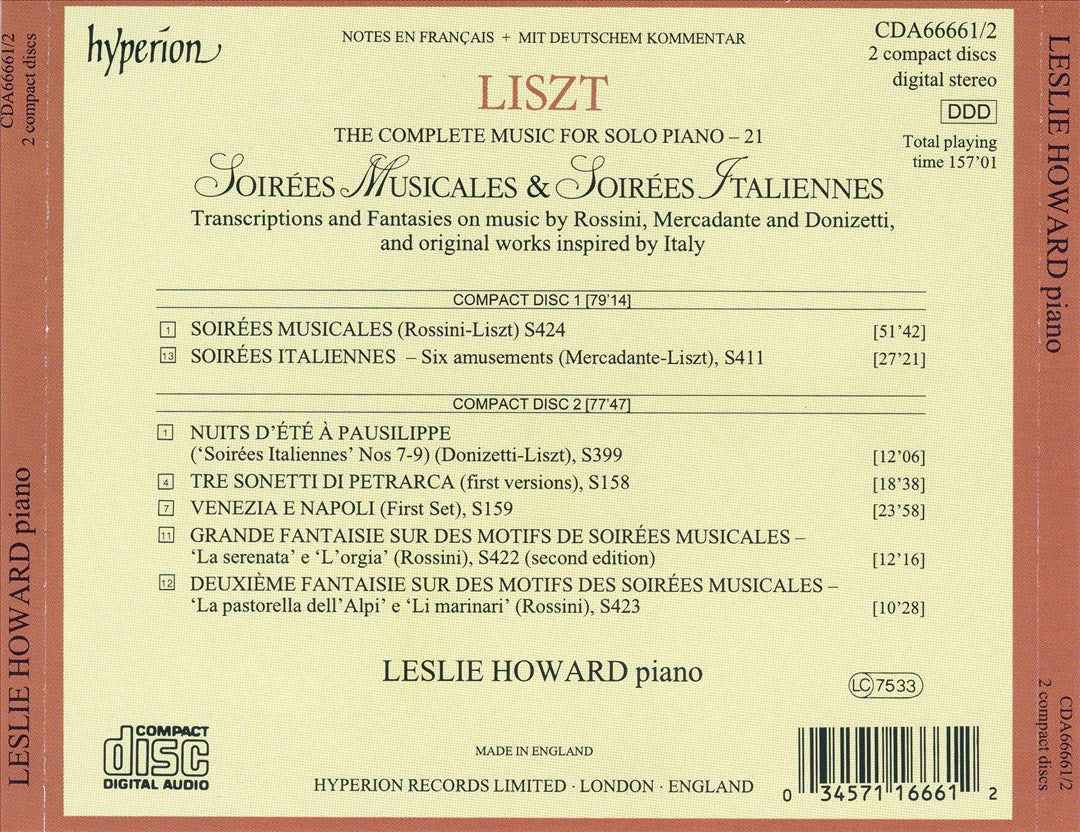 Liszt: Soirées Musicales & Soirées Italiennes cover art