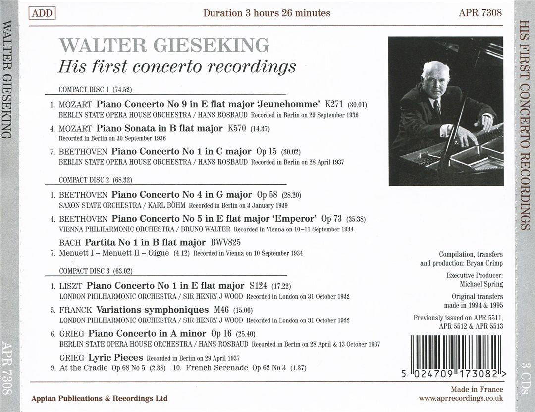 Walter Gieseking: His First Concerto Recordings cover art