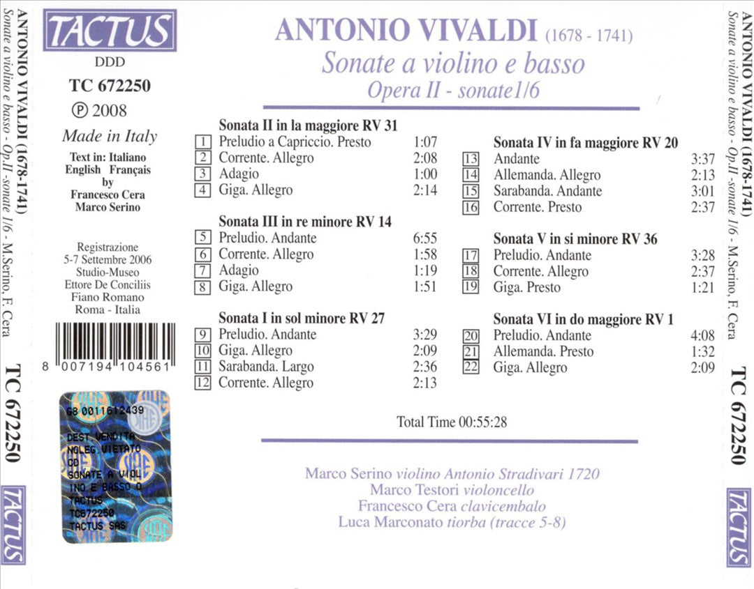 Vivaldi: Sonate a violino e basso, Op. 2 cover art