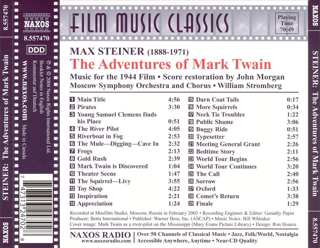 Adventures of Mark Twain: The 1944 Score by Max Steiner cover art