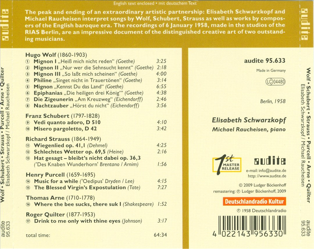 Elisabeth Schwarzkopf sings Wolf, Schubert, Strauss, Purcell, Arne & Quilter cover art