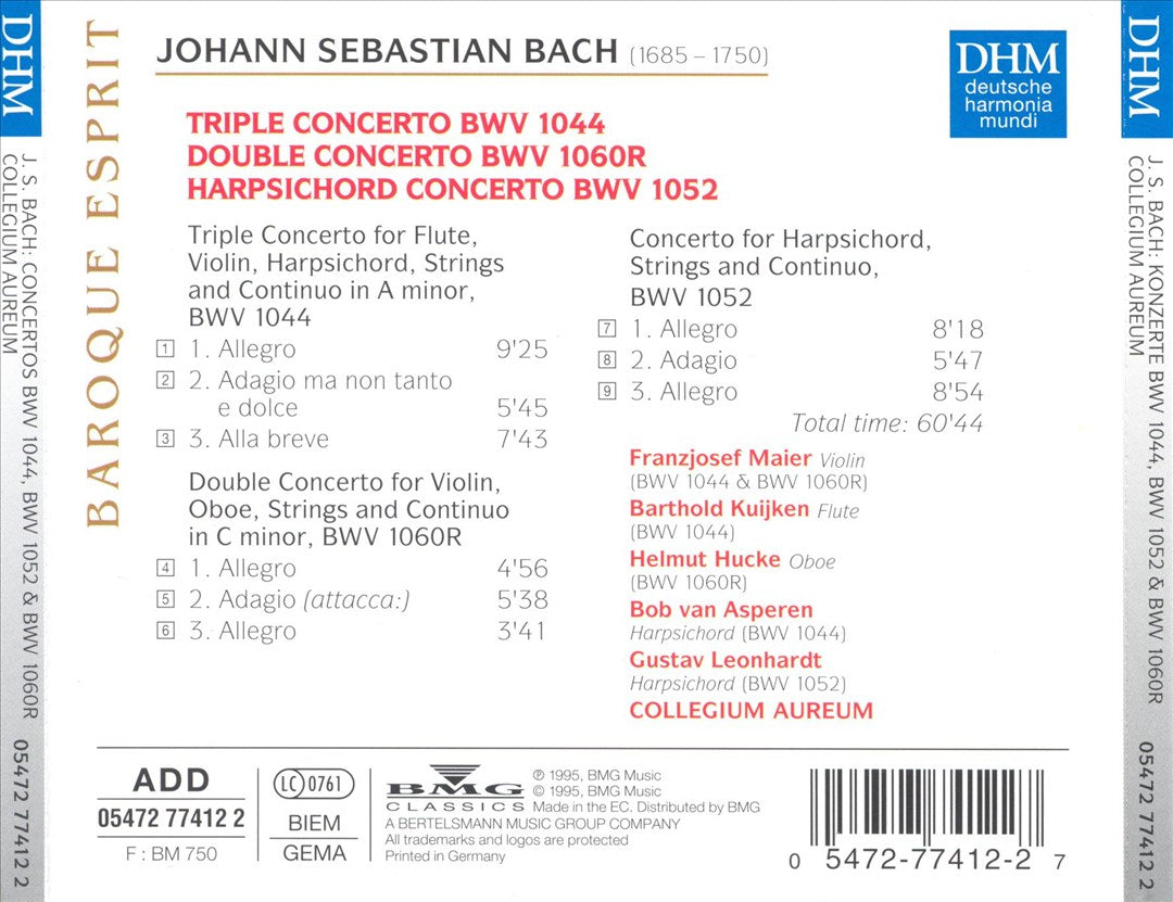 Johann Sebastian Bach: Triple Concerto BWV 1044; Double Concerto BWV 1060R; Harpsichord Concerto BWV 1052 cover art