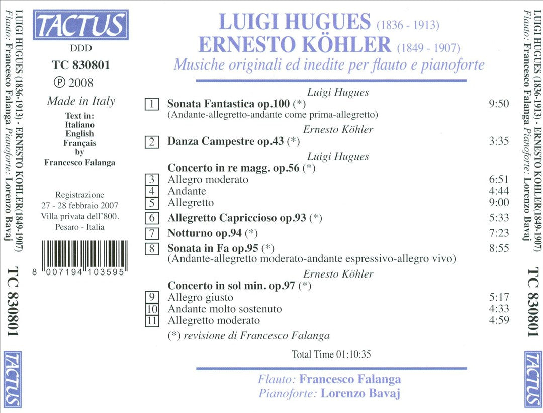 Luigi Hugues, Ernesto Köhler: Musiche originali inedited per flauto e pianoforte cover art
