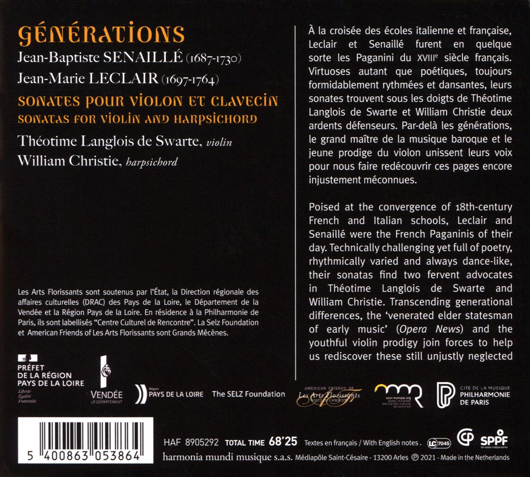 Générations: Senaillé, LeClair - Sonates pour violon et clavecin cover art