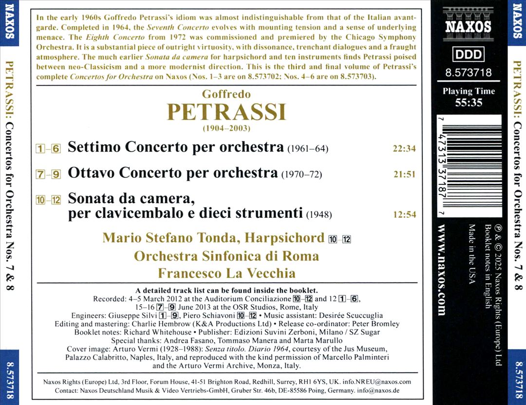 Goffredo Petrassi: Concertos for Orchestra Nos. 7 & 8; Sonata da camera cover art