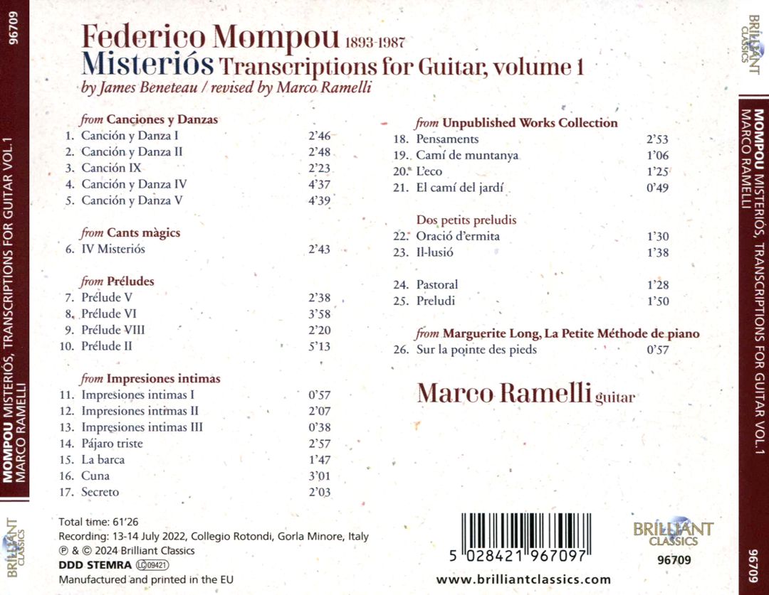 Mompou: Misterios - Transcriptions for Guitar, Vol. 1 cover art