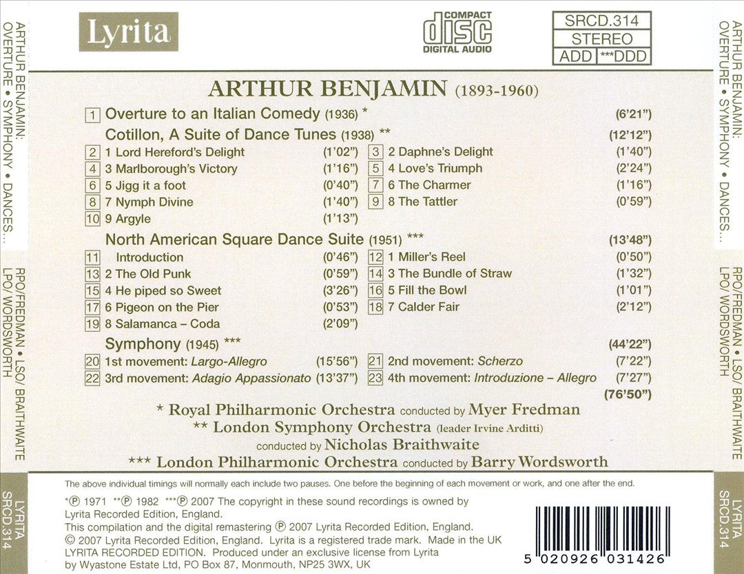 Arthur Benjamin: Overture to an Italian Comedy; Cotillon; North American Square Dance Suite cover art