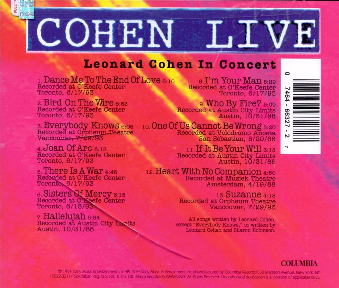 Cohen Live cover art