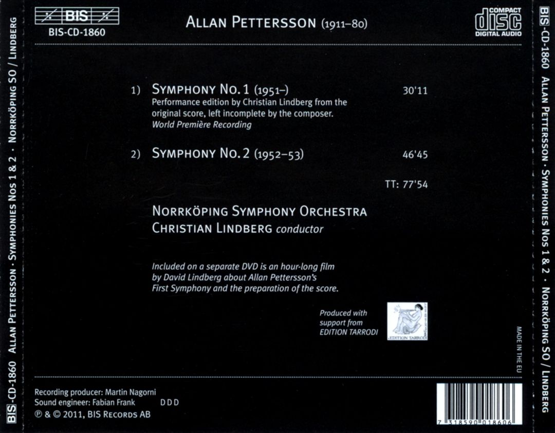 Allan Pettersson: Symphonies Nos. 1 & 2 cover art