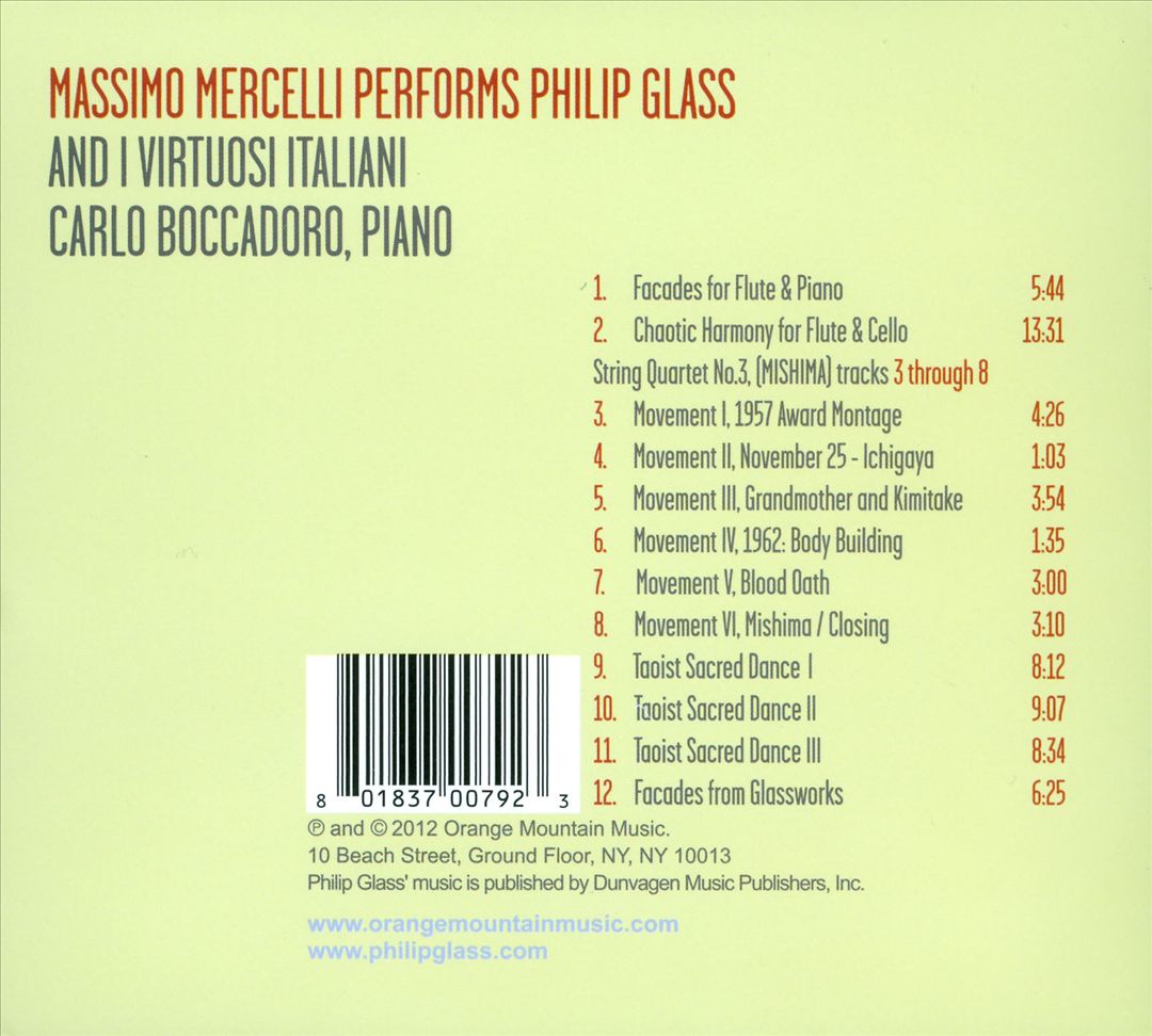 Massimo Mercelli and I Virtuosi Italiani perform Philip Glass cover art