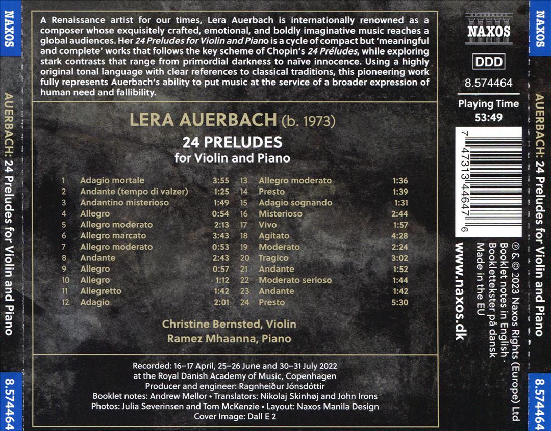 Lera Auerbach: 24 Preludes for Violin and Piano cover art