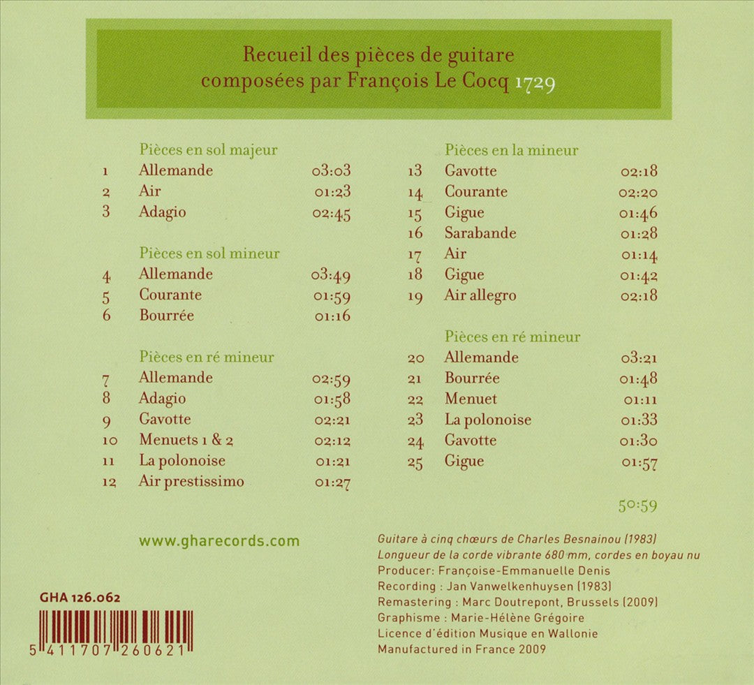 François le Cocq: Recueil des pieces de guitare cover art