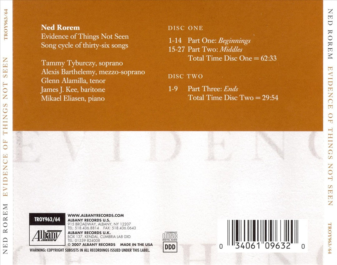 Ned Rorem: Evidence of Things Not Seen cover art