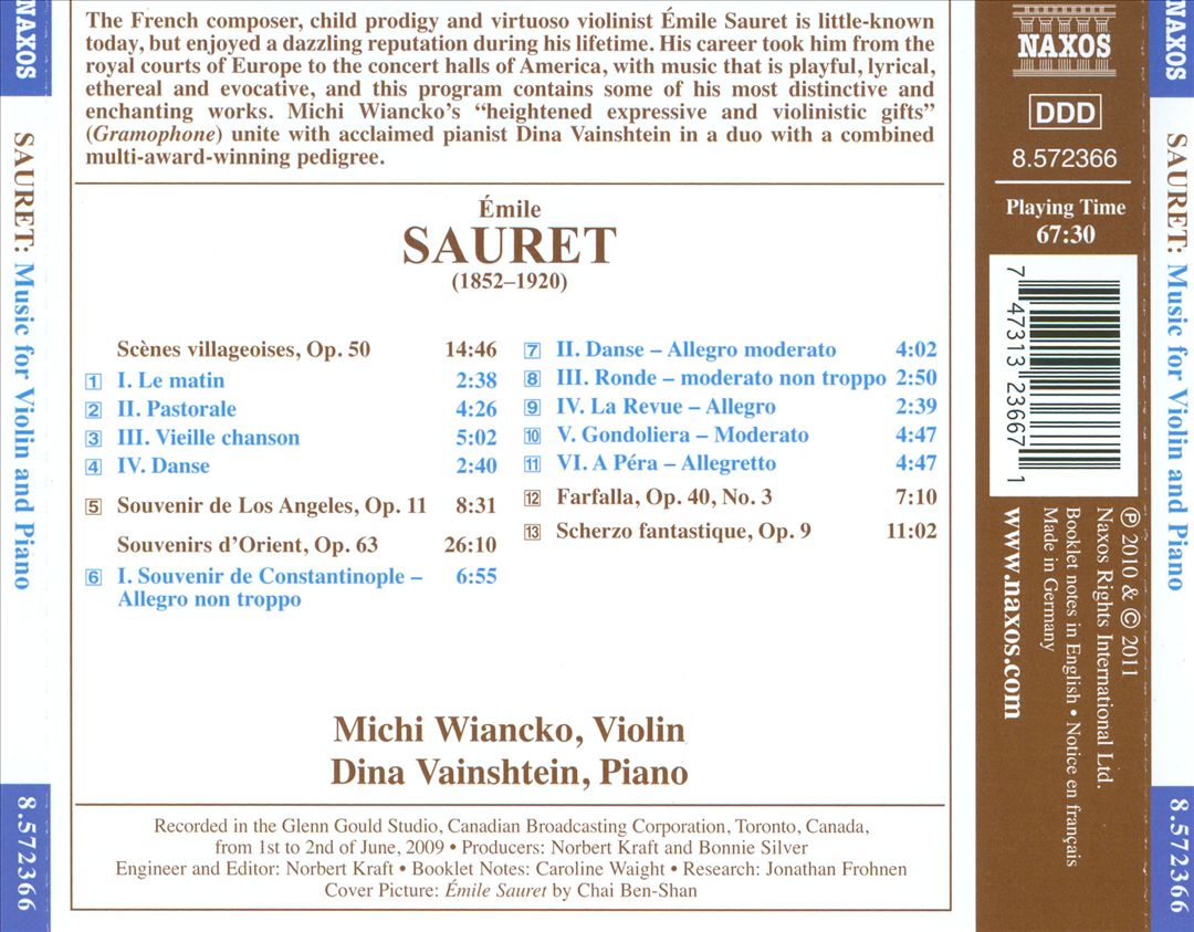 Émile Sauret: Music for Violin & Piano cover art