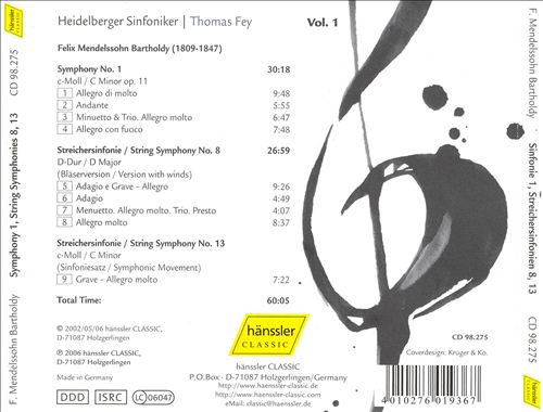 Mendelssohn: Symphony No. 1; String Symphonies Nos. 8 & 13 cover art