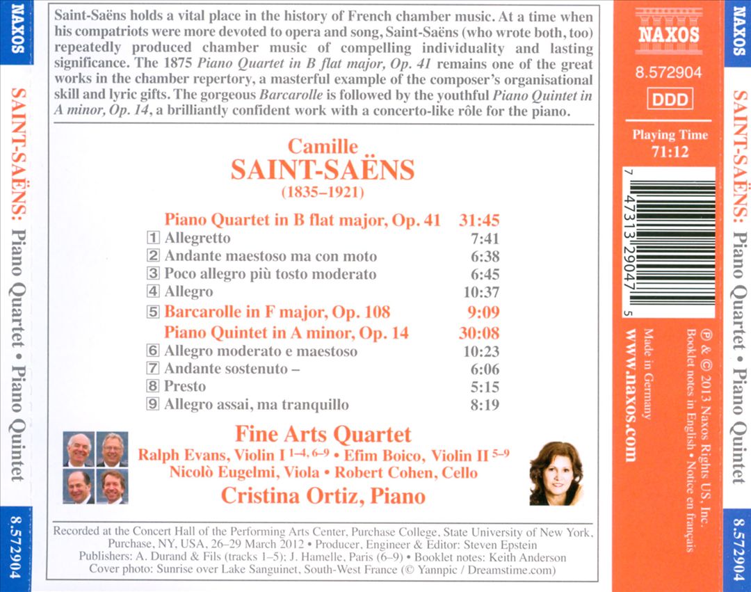 Saint-Saëns: Piano Quartet in B flat major; Piano Quintet in A minor; Barcarolle in F major cover art