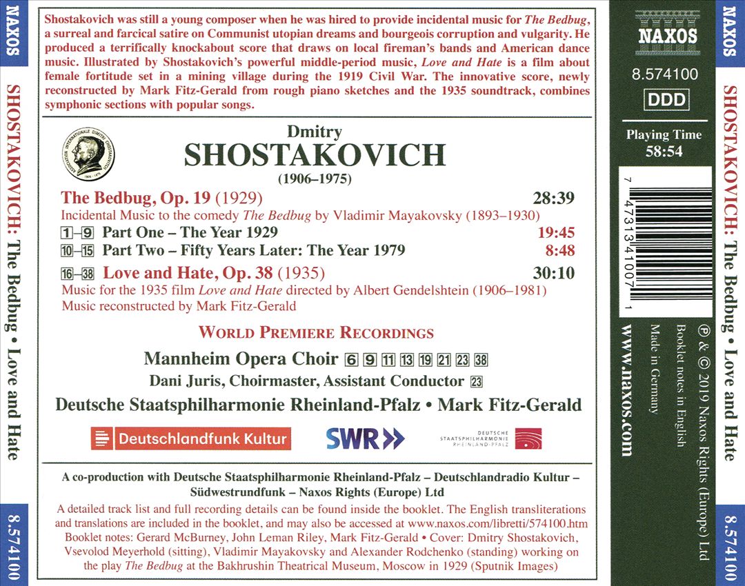 Shostakovich: The Bedbug; Love and Hate cover art