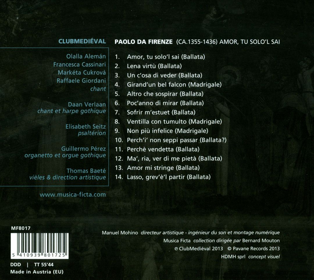 Paolo da Firenze: Amor, tu solo'l sai - Ballate e Madrigali cover art