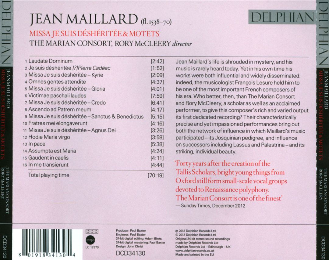 Jean Maillard: Missa Je suis Déshéritée cover art