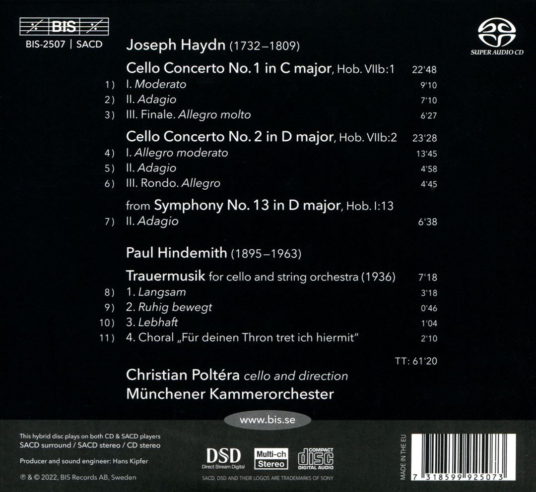 Haydn: Cello Concertos in C & D; Hindemith: Trauermusik cover art