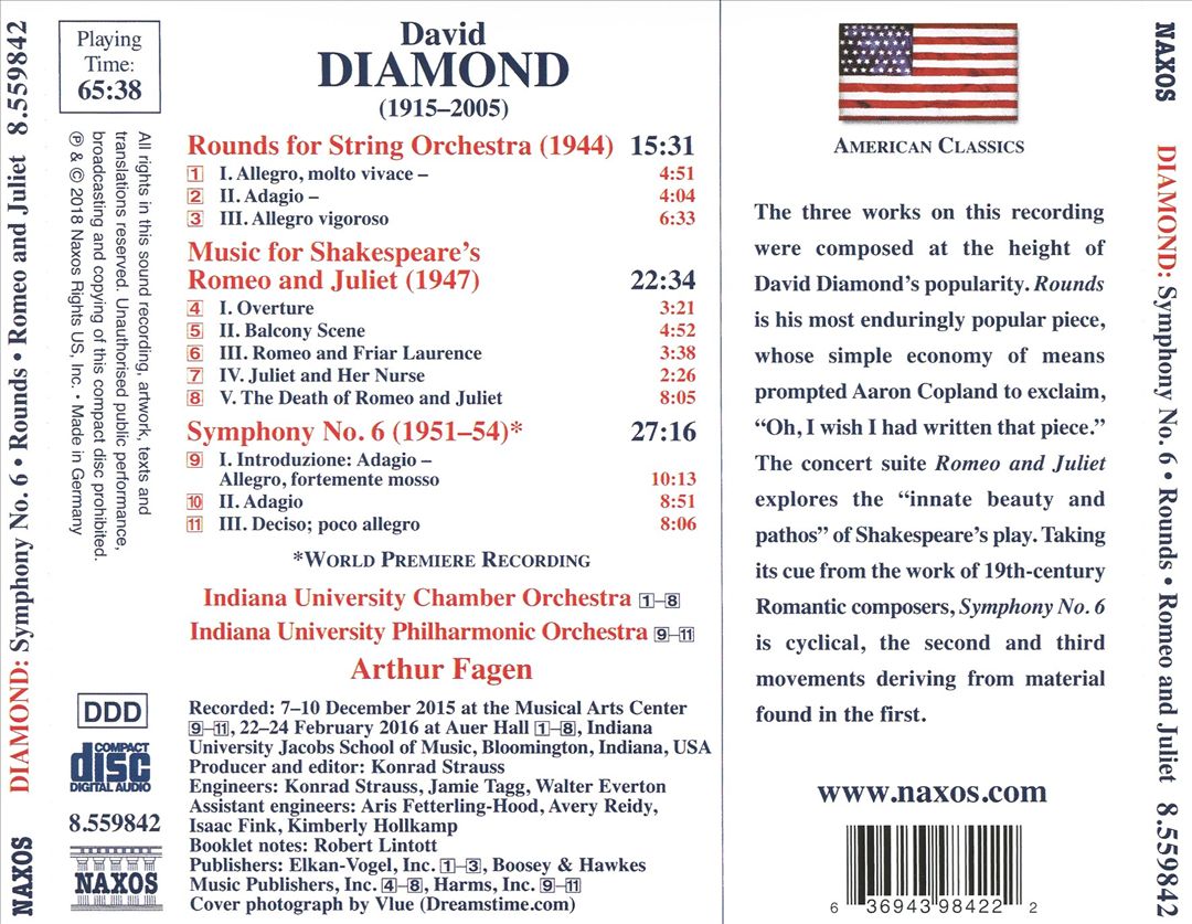 David Diamond: Symphony No. 6; Rounds for String Orchestra; Romeo and Juliet cover art