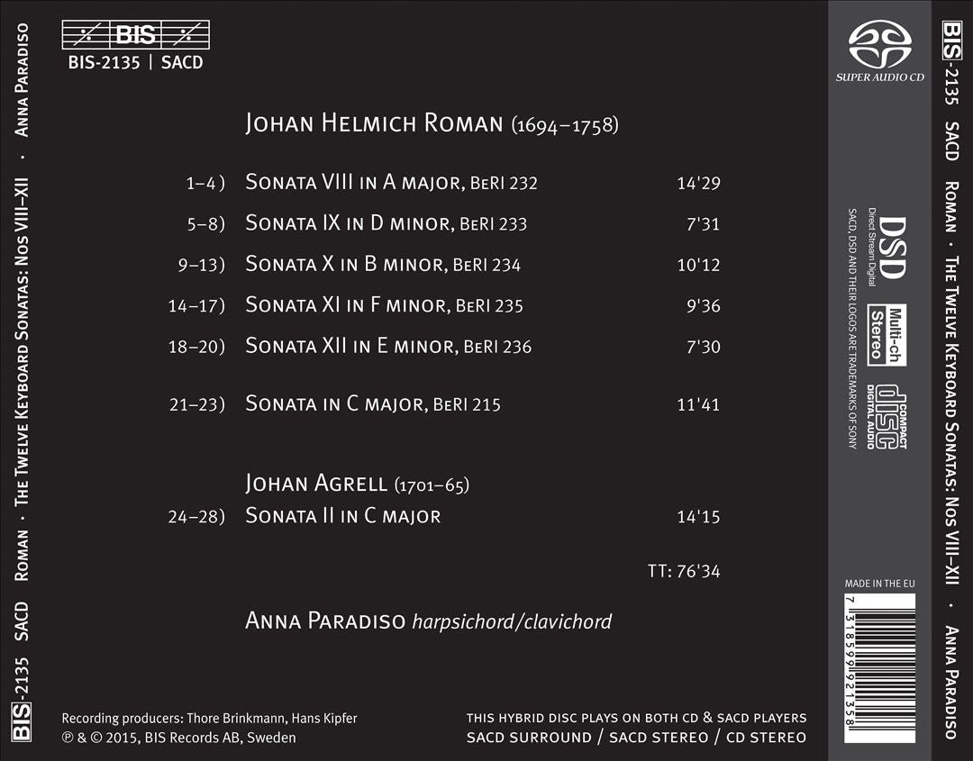 J.H. Roman: The 12 Keyboard Sonatas, Nos. 8-12 cover art