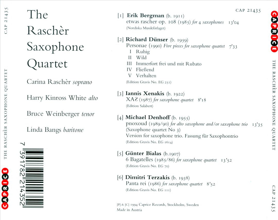 Rascher Saxophone Quartet play Bergman, Dünser, Xenakis, Etc. cover art