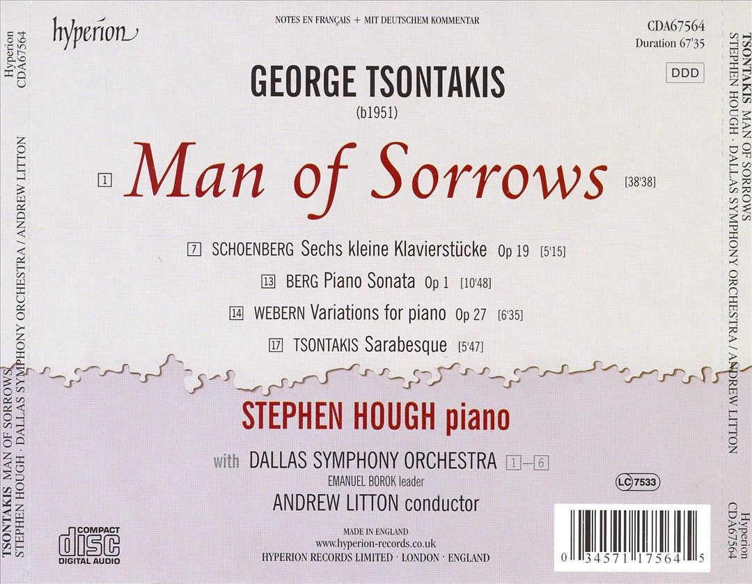 George Tsontakis: Man of Sorrows; Berg Sonata; Webern: Piano Variations cover art