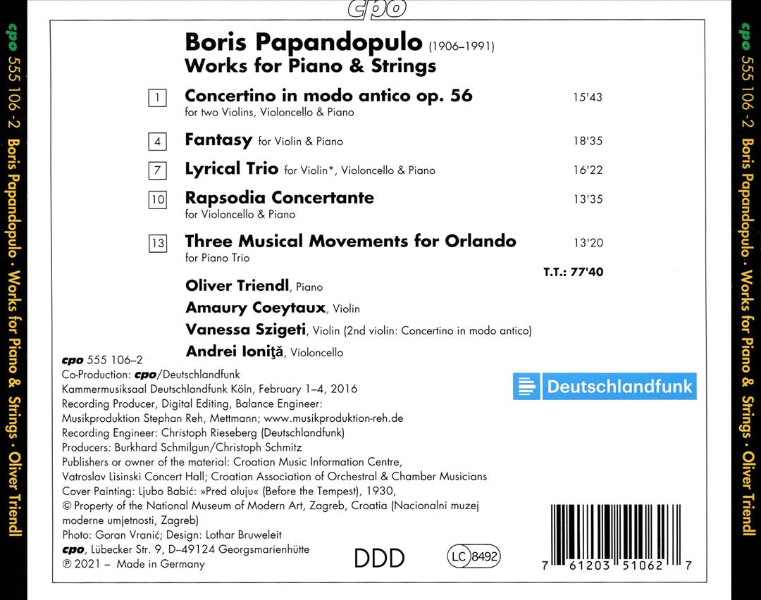 Boris Papandopulo: Works for Piano & Strings cover art