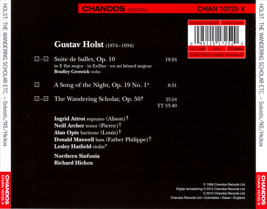 Holst: The Wandering Scholar cover art