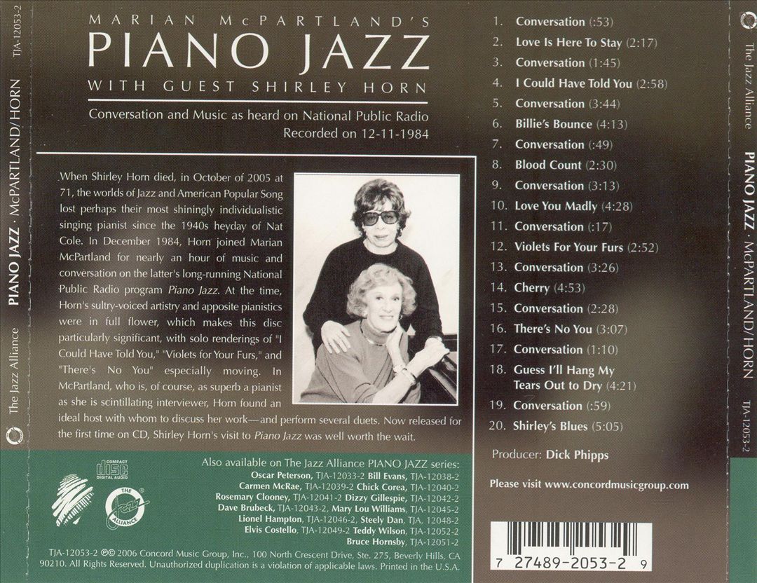 Marian McPartland's Piano Jazz With Guest Shirley Horn cover art
