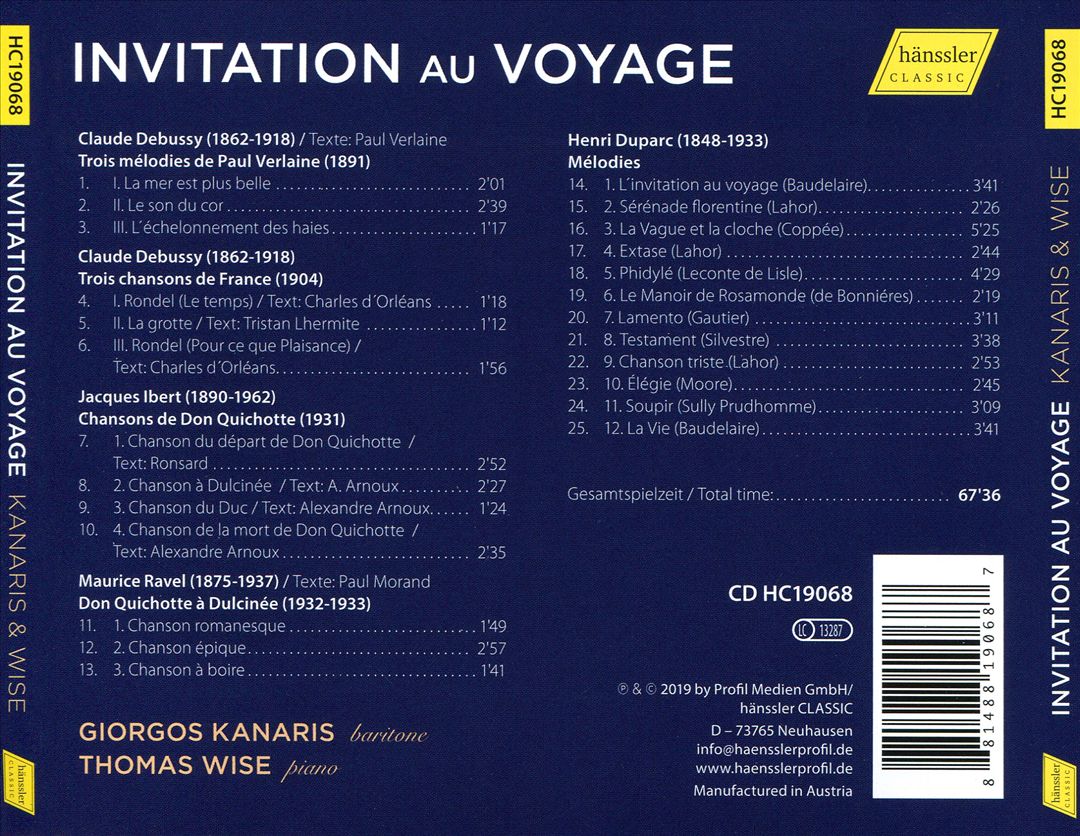 Invitation au Voyaye: Don Quixote and French Songs cover art